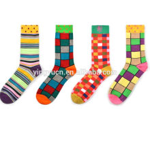 Hot Sale customs logo fashion colorful happy man dress crew cotton socks wholesale